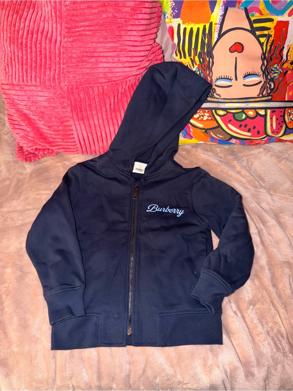 Burberry Kids Navy Logo Zip Hoodie 6Y 116 cm Cotton Hooded Jacket